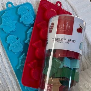 Cookie Cutter Set - Red, Green, and Brown plus 2 silicone candy/ice molds